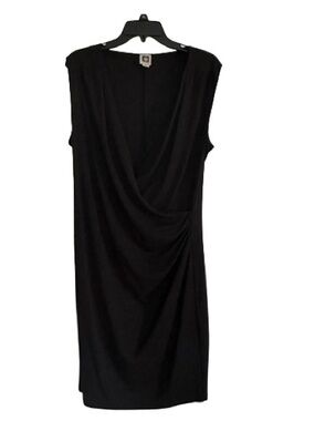 Anne Klein Black Sleeveless Surplice V-Neck Ruched Side Midi Dress Size XL